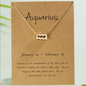 Aquarius Zodiac Sign Pendant Gold Necklace